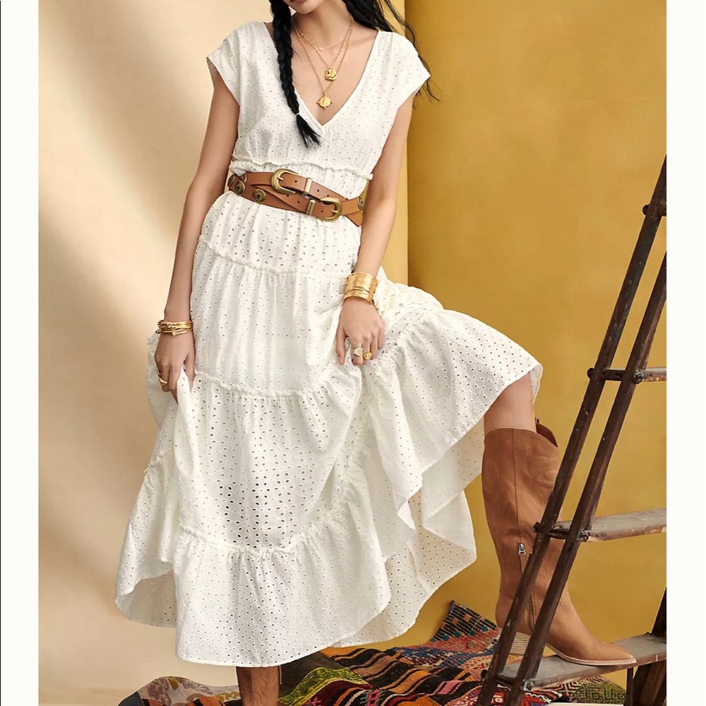 Anthropologie Tiered Eyelet Maxi Dress